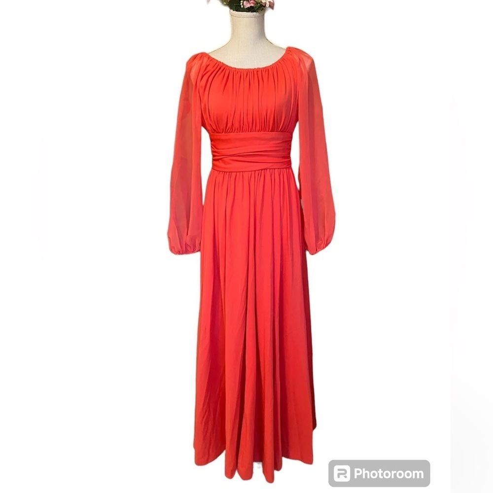 1970s union label polyester dress with balloon sleeves - Picture 1 of 6